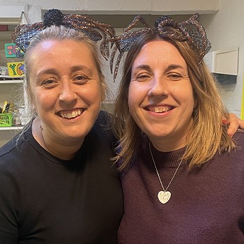 Two teachers enjoying the year 1 and 2 halloween disco