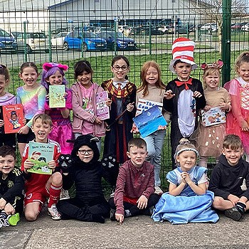 Year 2 class dressed as characters from their favorite books