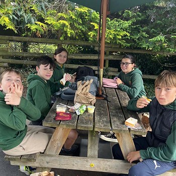 Plant yn bwyta picnic yn sw gaer